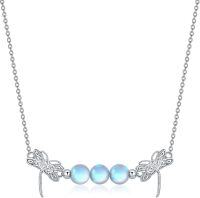 wholesale Sterling Silver Crystal Dragonfly Necklace Reiki Healing Stone Choker Pendant for Women-06-Created Moonstone