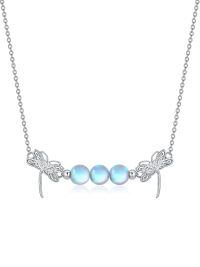 wholesale 925 Sterling Silver Pink Rose Quartz Dragonfly Pendant Necklace-06-Created Moonstone