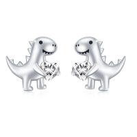 wholesale 925 Sterling Silver Dinosaur Stud Earrings Wholesale With Red Heart-D-April-Created Dimond