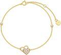 wholesale 14K Gold Heart-Shaped Charm Bracelet with Cubic Zirconia Stones - Valentine's Day Gifts for Her-0-0