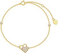 wholesale 14K Gold Heart-Shaped Charm Bracelet with Cubic Zirconia Stones - Valentine's Day Gifts for Her-Double Hearts