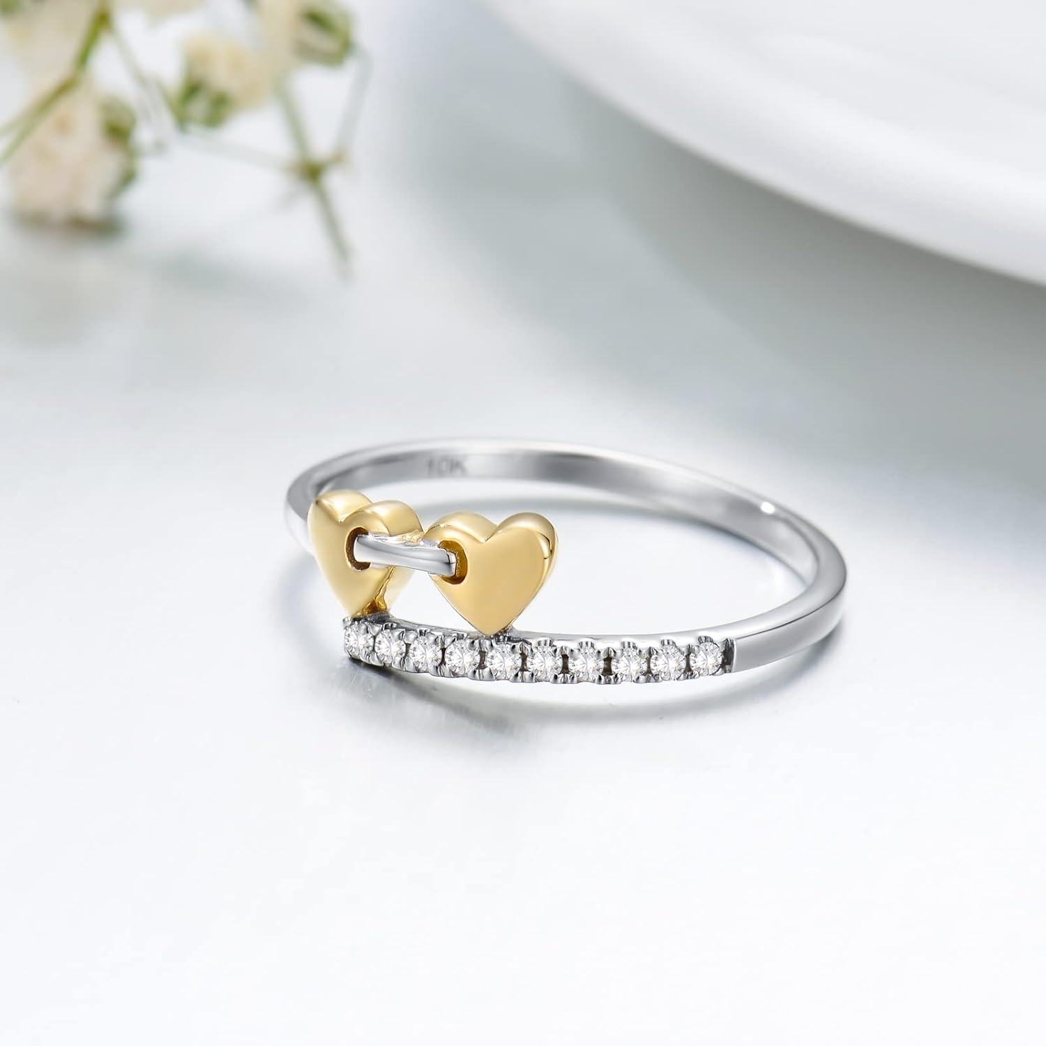 10K White Gold Natural Diamond Heart Ring for Women Anniversary Gift-0-4