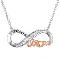 wholesale 925 Sterling Silver Infinity Mom Necklace Lab Diamond Two Tone I Love You Pendant-01-Infinity