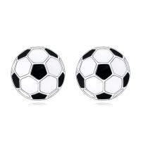 wholesale 925 Sterling Silver Soccer Ball Stud Earrings Black White Enamel Football Jewelry-A-Soccer
