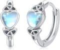 wholesale 925 Sterling Silver Moonstone Celtic Knot Heart Huggie Hoop Earrings for Women-0-0