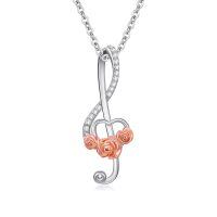 wholesale 925 Sterling Silver Music Note Necklace Wholesale With Rose Accents-Music Note