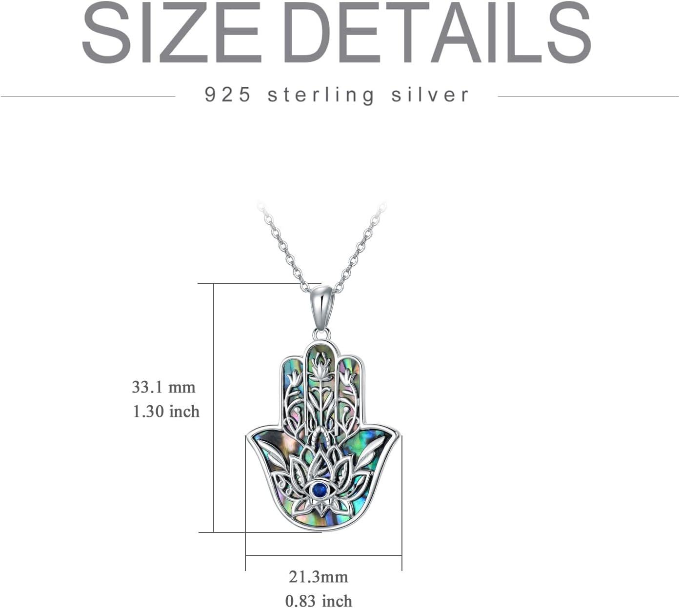 Sterling Silver Abalone Shell Hamsa Hand Necklace Filigree Lotus Gift-0-5