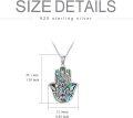 wholesale 925 Sterling Silver Abalone Shell Hamsa Hand Pendant with Filigree Lotus and Sapphire Eye Charm Necklace for Women Girls s-0-4