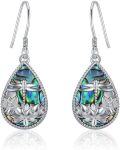 wholesale 925 Sterling Silver Abalone Shell Teardrop Lotus Flower Dragonfly Hook Earrings-0-0