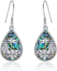 wholesale 925 Sterling Silver Abalone Shell Teardrop Lotus Flower Dragonfly Hook Earrings-dragonfly-1