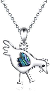 wholesale 925 Sterling Silver Abalone Shell Love Bird Pendant Necklace for Women-Silver-Chicken Necklace