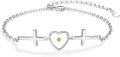 wholesale 925 Sterling Silver Yellow Stone Heart & Cross Charm Bracelet for Women-0-0