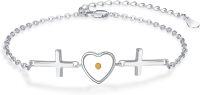 wholesale 925 Sterling Silver Yellow Stone Heart & Cross Charm Bracelet for Women-Silver Heart Mustard Seed