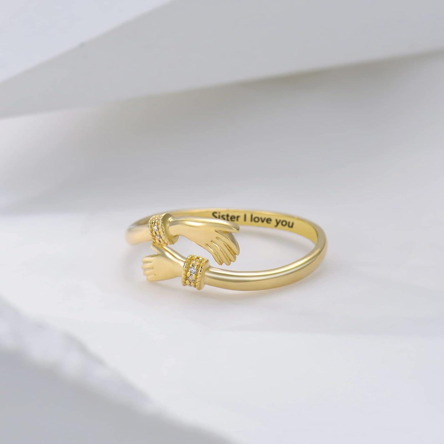 Yellow Gold Hug Ring for Her Adjustable Hand Jewelry Christmas Birthday Anniversary Valentine s Gifts for Women Girlfriend Wife Fianc e-0-3