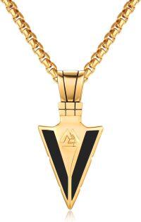wholesale Gold 925 Sterling Silver Viking Arrowhead Pendant Necklace for Men with Black Enamel and Norse Knot Design-Gold