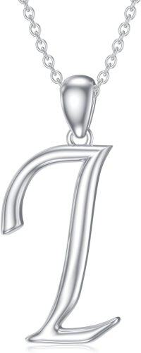 wholesale Sterling Silver 26 Letter Pendant Necklace-white gold plated-Letter I
