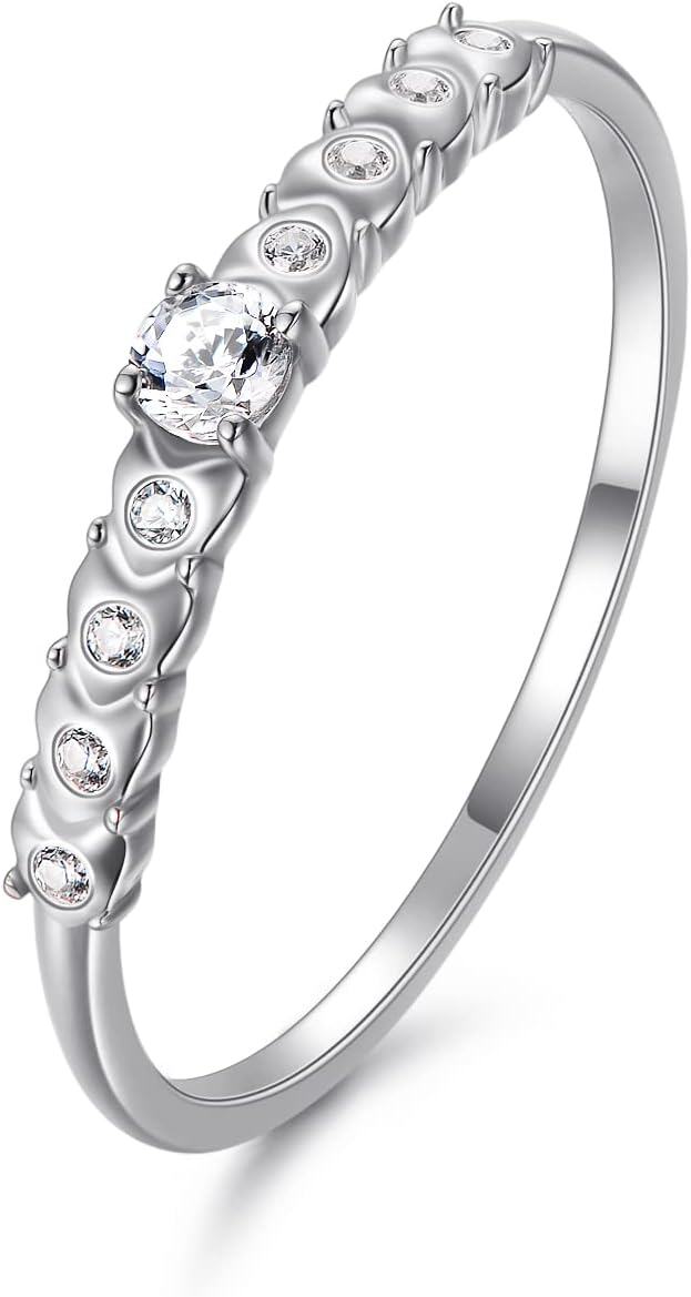 14K Gold Plated Sterling Silver CZ Stackable Half Eternity Engagement Ring-14k gold plated - white