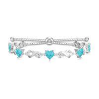 wholesale 925 Sterling Silver 12 Gemstone Infinity Love Birthstone Bracelet Heart Cut Adjustable for Women Mother Daughter Wife-Dec-Turquoise