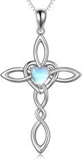wholesale 925 Sterling Silver Celtic Knot Cross with Opalite Heart Pendant Necklace for Women Girls Irish Infinity Love s 45cm Chain Length-0-0