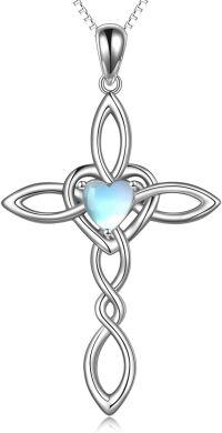 wholesale 925 Sterling Silver Celtic Knot Cross with Opalite Heart Pendant Necklace for Women Girls Irish Infinity Love s 45cm Chain Length-Moonstone cross necklace