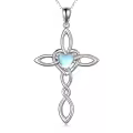 wholesale 925 Sterling Silver Celtic Knot Cross with Opalite Heart Pendant Necklaces Wholesale for Women Girls Irish Infinity Love s 45cm Chain Length-0-0