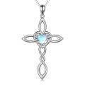 wholesale 925 Sterling Silver Celtic Cross Pendant Necklace With Heart Opal Stone White Gold Plated-0-0