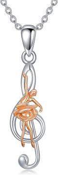 wholesale 925 Sterling Silver Rose Gold Plated Ballet Dancer on Treble Clef Musical Note Charm Pendant Necklace-0-0
