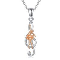 wholesale 925 Sterling Silver Rose Gold Plated Ballet Dancer on Treble Clef Musical Note Charm Pendant Necklace-2-Ballerina