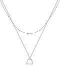 wholesale 925 Sterling Silver Double Horse Stirrup Pendant Layered Chain Necklace-0-0