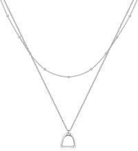 wholesale 925 Sterling Silver Double Horse Stirrup Pendant Layered Chain Necklace-Layered Necklaces for Women Trendy