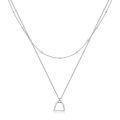 wholesale 925 Sterling Silver Double Horse Stirrup Pendant Layered Chain Necklace-0-0