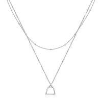 wholesale 925 Sterling Silver Double Horse Stirrup Pendant Layered Chain Necklace-Layered Necklaces for Women Trendy