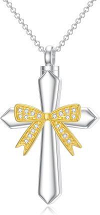 wholesale 925 Sterling Silver Cross Bow Cremation Urn Keepsake Pendant Necklace-Bow Cross
