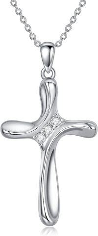 wholesale 925 Sterling Silver 3-Stone Cross Pendant Necklace for Women-Three Stone Cross Necklace