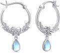 wholesale 925 Sterling Silver Butterfly Moonstone Drop Hoop Earrings-0-0