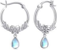 wholesale 925 Sterling Silver Butterfly Moonstone Drop Hoop Earrings-Butterfly Moonstone Earrings