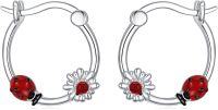 wholesale 925 Sterling Silver Ladybug Daisy Flower Hoop Earrings - Cute  for Women & Girls-Ladybug B