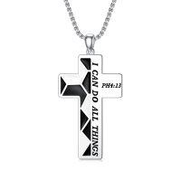 wholesale 925 Sterling Silver Cross Pendant with Engraved Bible Verse I Can Do All Things on Black and White Patterned Background - 3D Design Chain Necklace for Men Women  -Soccer