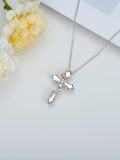 wholesale 925 Sterling Silver Cubic Zirconia Cross Pendant Necklace with Rose Gold Accents and Chain - Faith  for Mom Wife Daughter Sister-0-5
