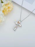 wholesale 925 Sterling Silver Cubic Zirconia Cross Pendant Necklace with Rose Gold Accents and Chain - Faith  for Mom Wife Daughter Sister-0-5