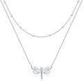 wholesale 925 Sterling Silver Dragonfly Pendant Double Chain Layered Choker Necklaces for Women Gifts-0-0