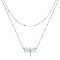wholesale 925 Sterling Silver Dragonfly Pendant Double Chain Layered Choker Necklaces for Women Gifts-Dragonfly