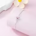 TOUPOP Sterling Silver Pink Tourmaline Cross Bracelet Women's Birthday Gift-0-5
