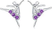 wholesale 925 Sterling Silver Austrian Birthstone Crystal Ballerina Earrings Ballet Recital Gift-Purple