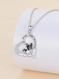 wholesale 925 Sterling Silver Heart Pendant with Black and White French Bulldog Charm Necklaces for Women Gifts-0-4