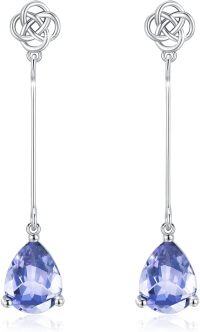 wholesale 925 Sterling Silver Purple Crystal Drop Earrings with Celtic Knot Design-Light Purple