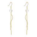 wholesale Gold Solid 14K Freshwater Pearl Threader Tassel Drop Earrings-0-0