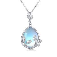 wholesale 925 Sterling Silver Teardrop Pendant With Blue Gemstone And Leaf Details Necklace-Leaf-M