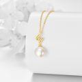 wholesale 14K Gold 3D Wave Design White Freshwater Pearl & Cubic Zirconia Pendant Necklaces for Women (Length: Adjustable)-0-2