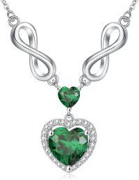 wholesale 925 Sterling Silver 12 Birthstones Infinity Heart Necklace for Women-5-May-Emerald Green